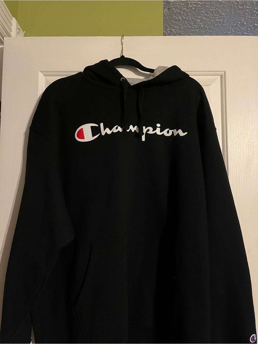 Champion Black Hoodie with Gray Lining and Logo size 2xl